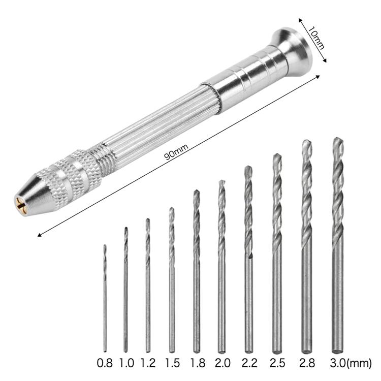 ピンバイス＋ドリル刃10本セット 0.8〜3.0mm 精密ハンドドリル ステンレス製 ドリル刃交換式 キーレスチャック 手動ドリル クラフトツールセット DIYD10S |  | 06