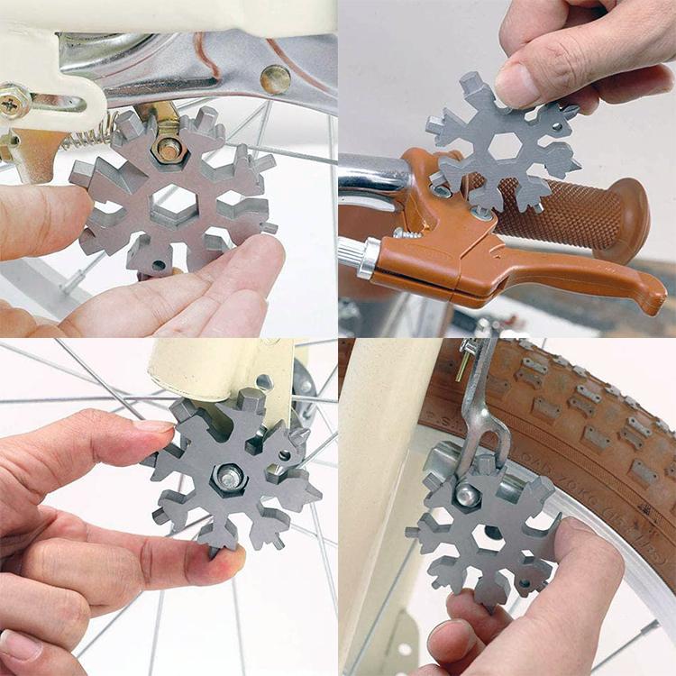 スノーフレーク型マルチツール 18in1 ドライバー/レンチ/スパナ/栓抜き 多機能ツール ステンレス製 超小型 万能工具 常備ツール 二重リング付 収納袋付 SND18IN1 |  | 03