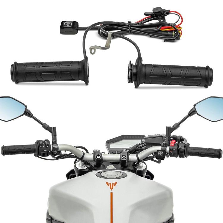 バイク用グリップヒーター 左右セット 貫通式 温度調節3段階 防水 防寒