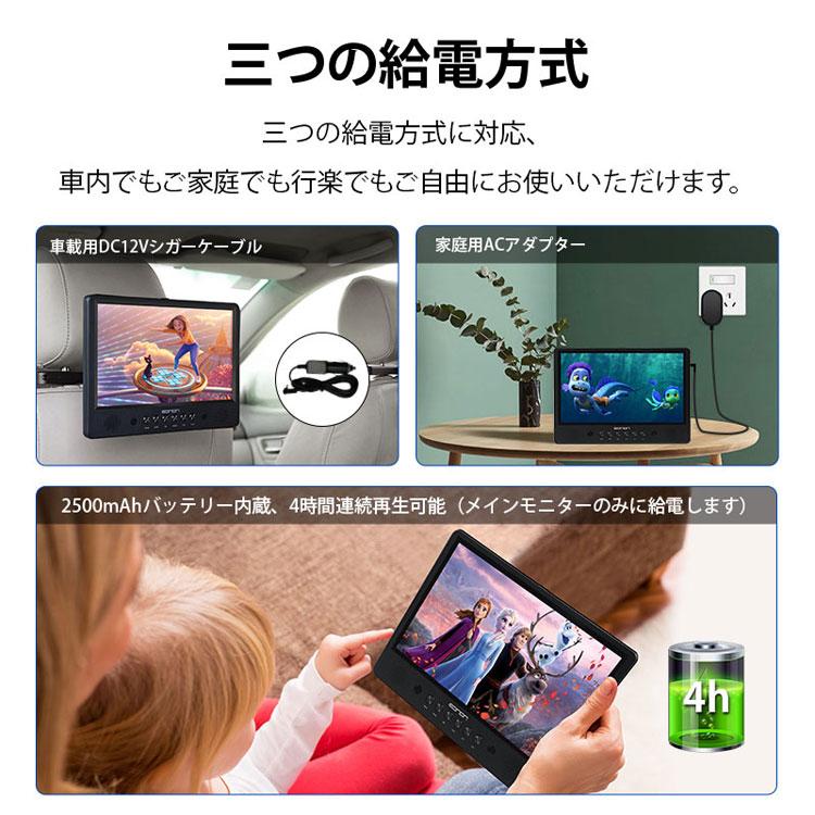 10.1インチDVDプレーヤー  2台セット 充電式 連続4時間再生可 ヘッドレストモニタ CPRM対応 スピーカー内蔵 2台連動 USB/SD対応  家庭 行楽  L0326J｜funlife｜08