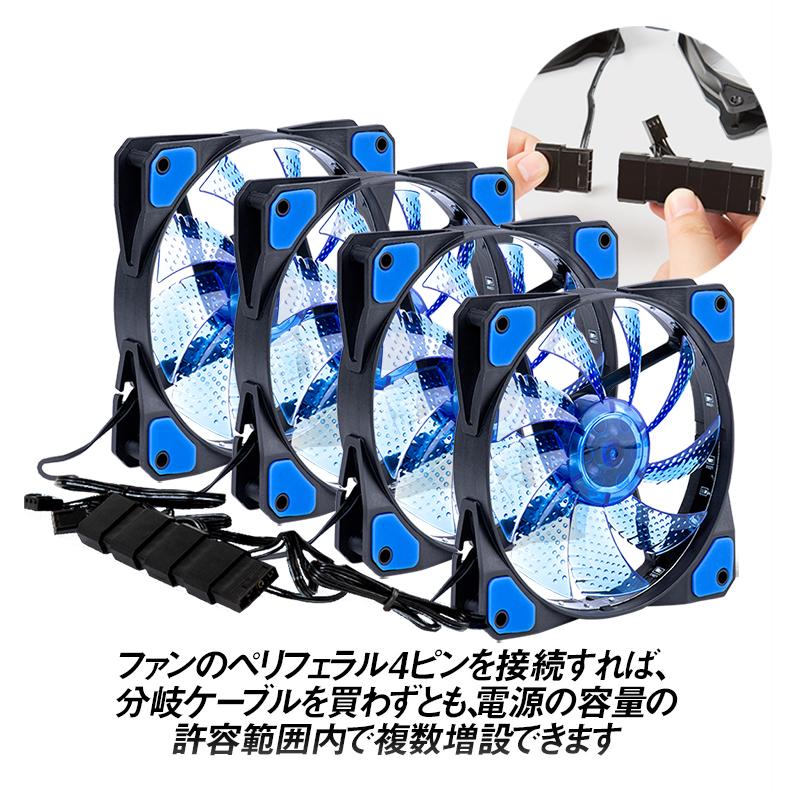 PC用LEDリングファン 4ピン 12cm 25mm 静音 冷却 1200rpm マザーボード