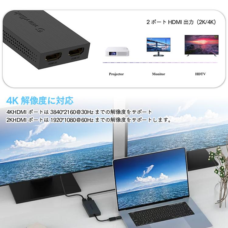 WAVLINK 4K対応 デュアルHDMI出力 入力USB 3.0A/type-C 出力4K
