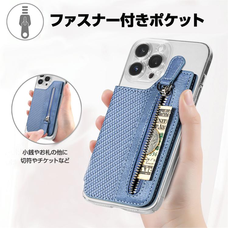 スマホ背面財布 折畳 カードホルダー ファスナーポケット パスケース