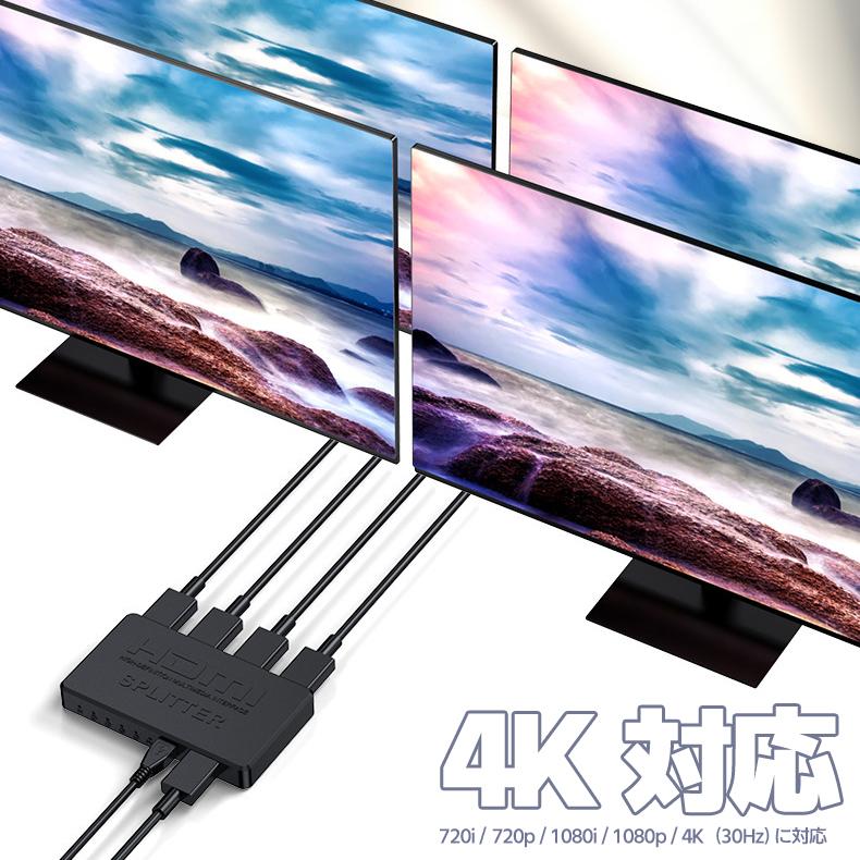 HDMIスプリッター 4K対応 1入力4出力 HDMI分配器 SPLITTER 4画面同時