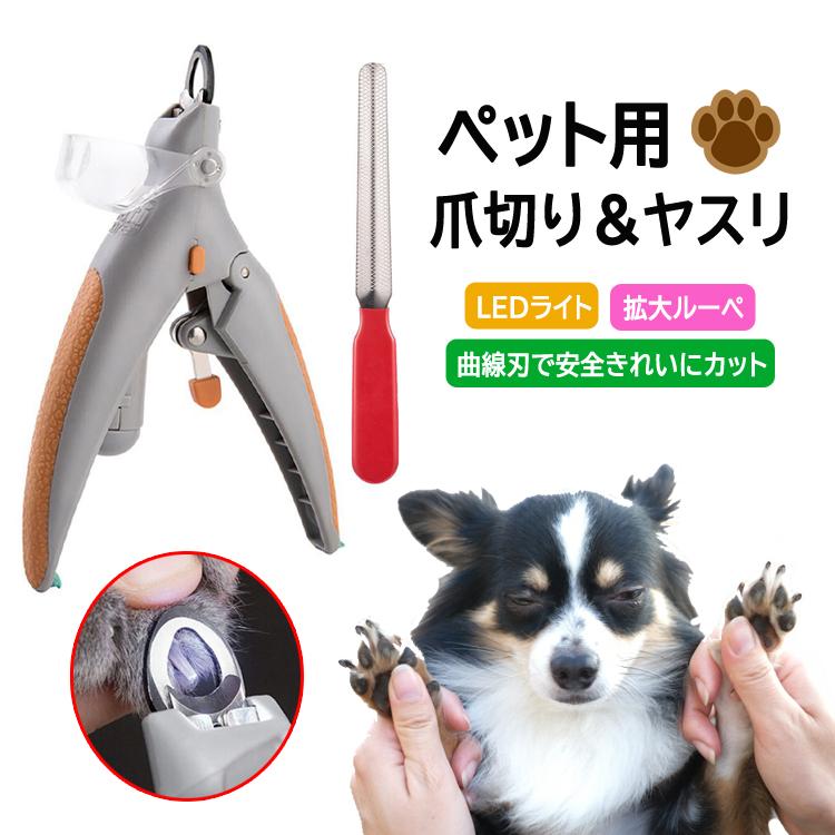ペット用爪きり ヤスリ付き LEDライト付 ルーペ機能 5倍 血管を見つけやすい 爪飛散防止 爪収納カバー 安全設計 犬 猫  猫お手入れセット PETNC70 | 