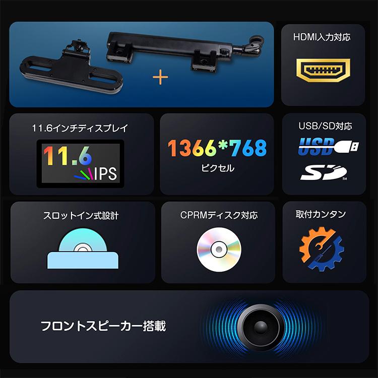 ヘッドレストモニター 11.6インチ大画面 後部座席 DVD センター