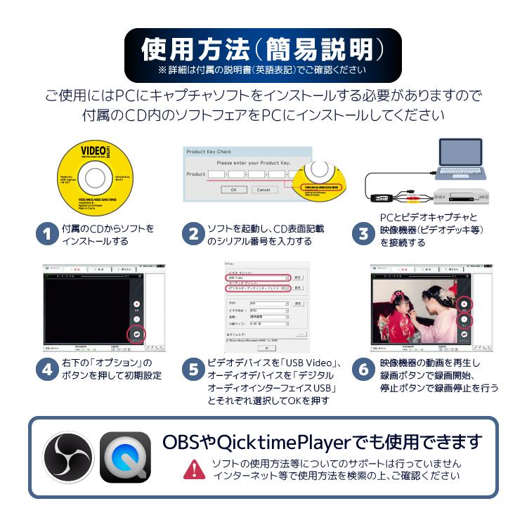 Windows/Mac対応 USB接続ビデオキャプチャー 1080P解像度 VHSを
