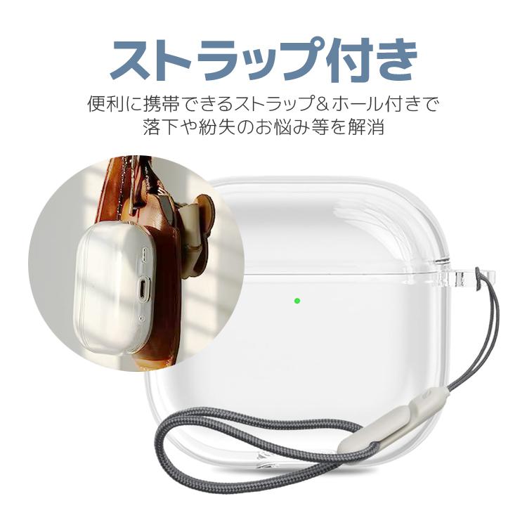 AirPods/AirPodsPro用TPUケース クリア保護カバー ストラップ付き 1/2
