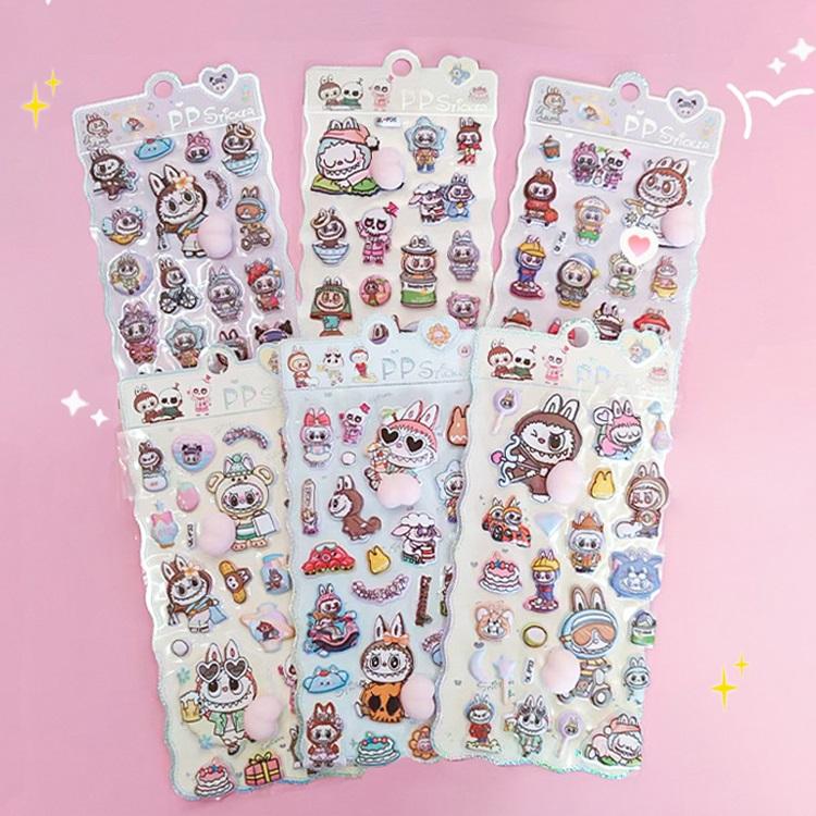 LABUBU風おしりシール 6枚セット ラブブ風 おしりぷにぷに 立体シール