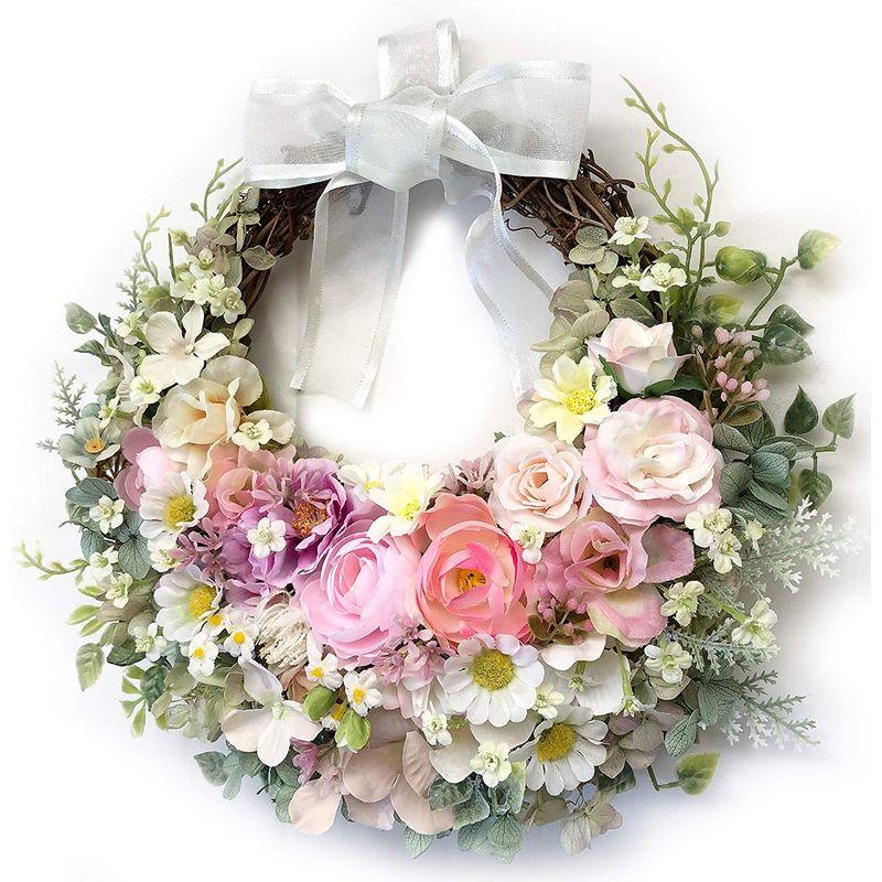 Lulu S ルルズ ピンクの花達のナチュラルリース アーティフィシャルフラワー ナチュラルリース サイズ 約f28cm 7 ピンクの花達