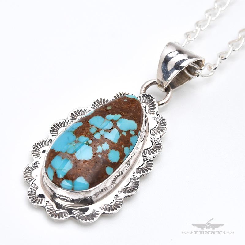 FUNNY公式ストア ナバホ族 Burt Francisco ナンバーエイト 8 ターコイズ ペンダントトップ ネックレス スターリング