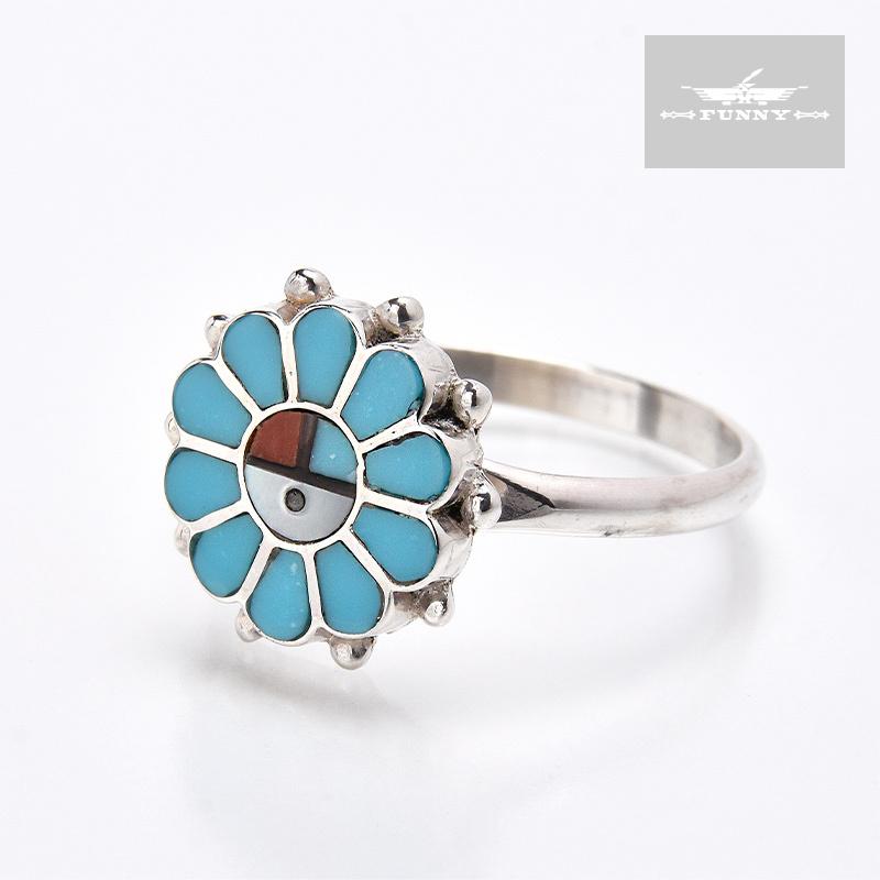 インディアンジュエリー指輪　サンフェイス　ズニ族 Indian Jewelry FUNNY公式ストア ズニ族 サンフェイス インレイ リング