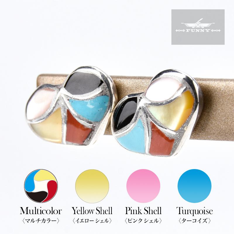 ヴィンテージ　インディアンジュエリー　インレイ　ハート　ピアス　925 Indian Jewelry FUNNY公式ストア ズニ族 Thurza Leekya ハート