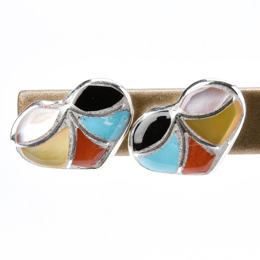 ヴィンテージ　インディアンジュエリー　インレイ　ハート　ピアス　925 Indian Jewelry FUNNY公式ストア ズニ族 Thurza Leekya ハート
