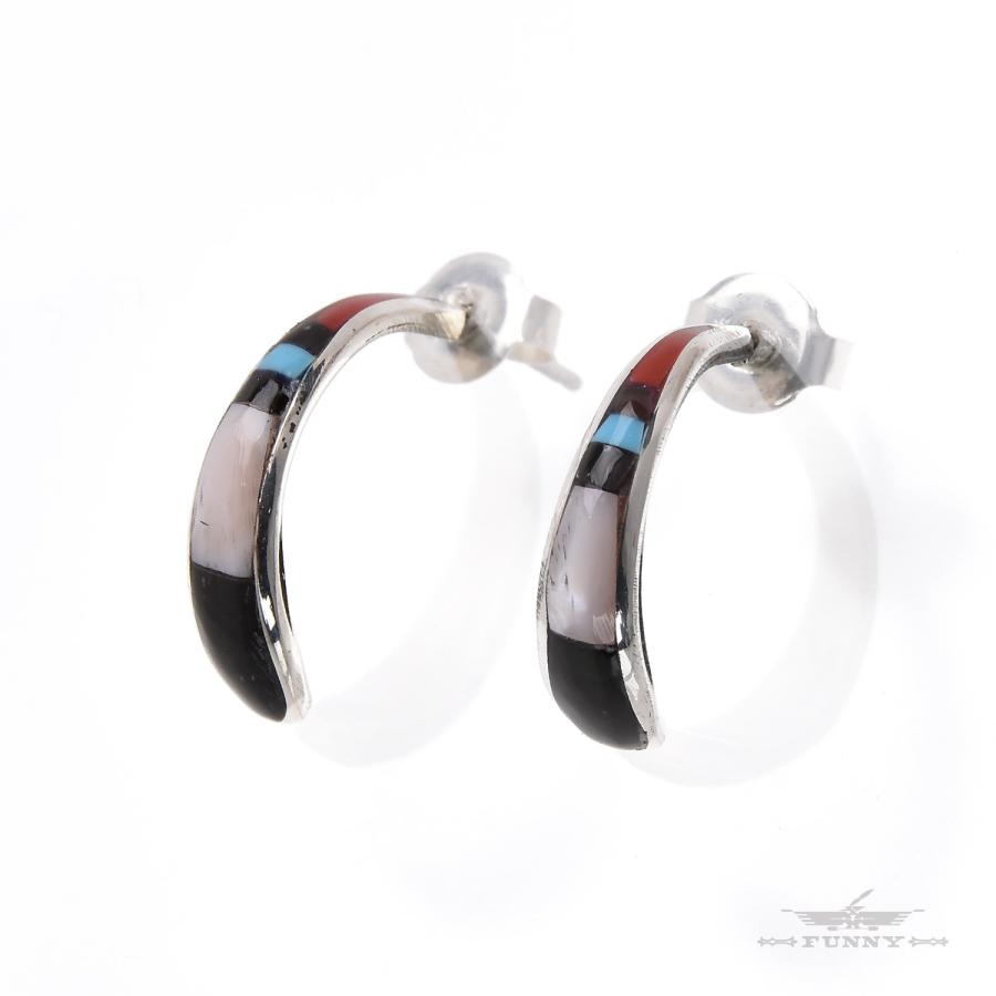 Indian Jewelry FUNNY公式ストア ズニ族 インレイ ハーフフープ ピアス 