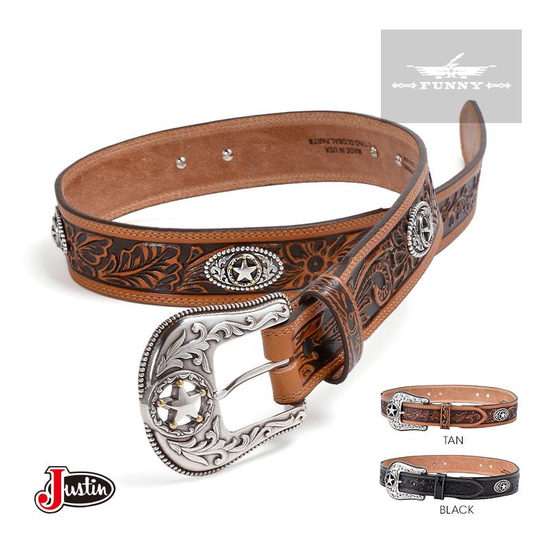 FUNNY公式ストア Justin 1 5/8”-1 1/2” スター ランチ ベルト 牛革 