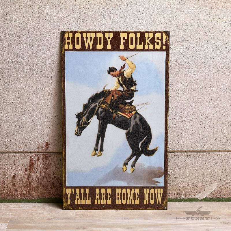 FUNNY公式ストア メタルサインボード HOWDY FOLKS 看板 USA インテリア