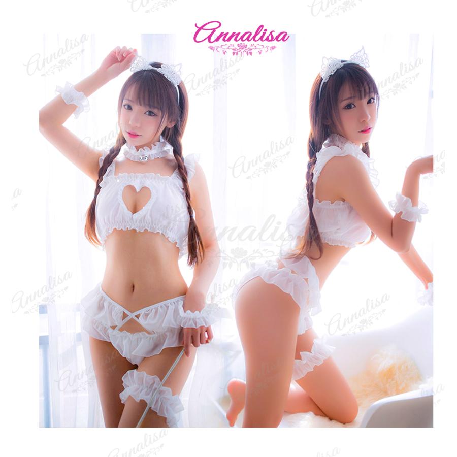 メイド服 コスプレ ネコ耳 付き にゃん 猫 コスチューム メイド かわいい セクシー ハート 鈴 下着 ランジェリー 白 ピンク 黒 透け ハロウィン 過激下着 |  | 10