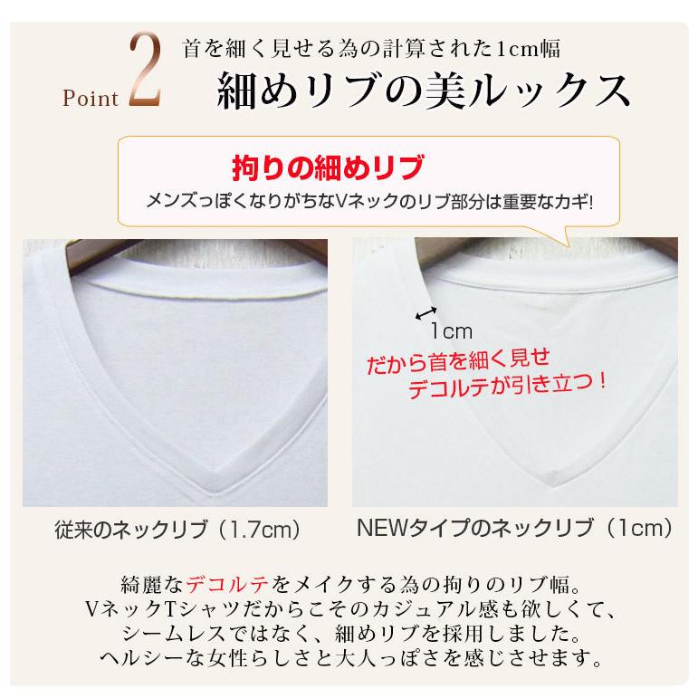 Tシャツ Vネック レディース 半袖 無地 ボーダー ダブルフロント コットン 綿 スーツ インナー 白 透け防止 シンプル 大人 トップス 制服 LL 3L 【A86-3L】｜funnyjinx｜13