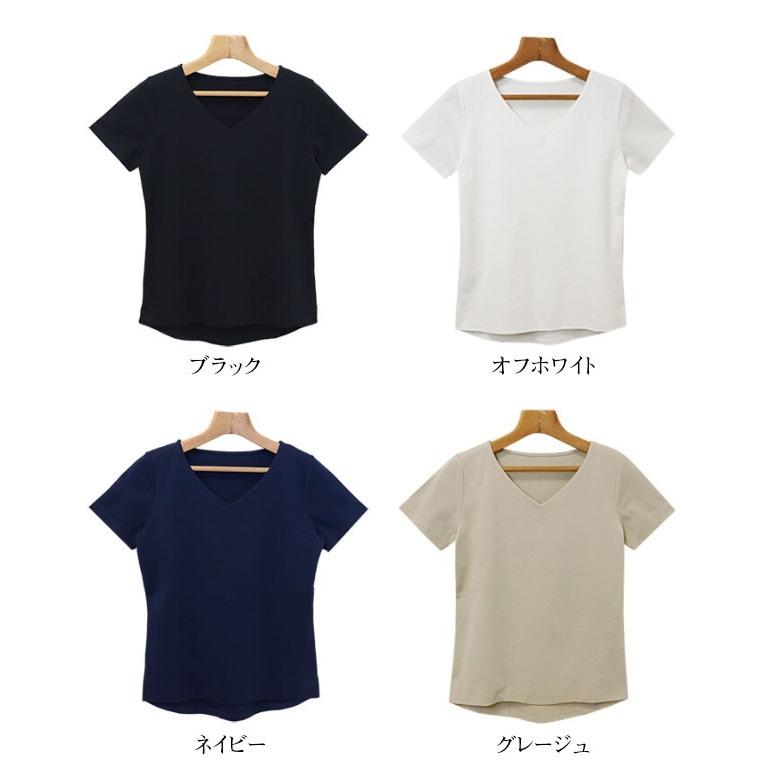 Tシャツ カットソー レディース 半袖 コットン 綿 Vネック ダブルフロント 無地 スーツ インナー シームレス ２重仕立て 裏地付き 透け防止 Funny Jinx TR121｜funnyjinx｜02