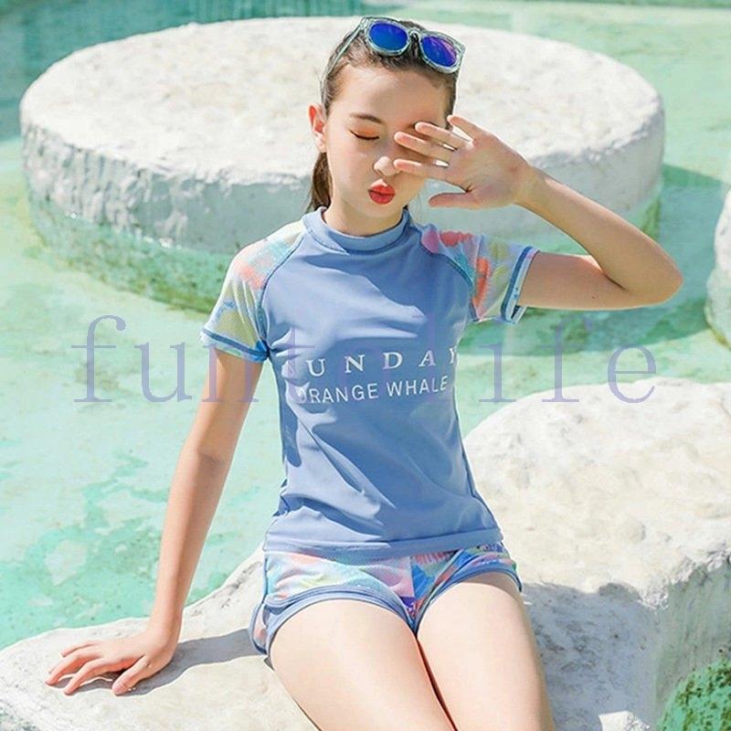 2点セット 女の子 水着 体型カバー スクール水着 スポーツウエア トップス パンツ キッズ 水着 子ども用 小学生 みずぎ おしゃれ スイミング プール Fun 3097ndtac Funtolife 通販 Yahoo ショッピング