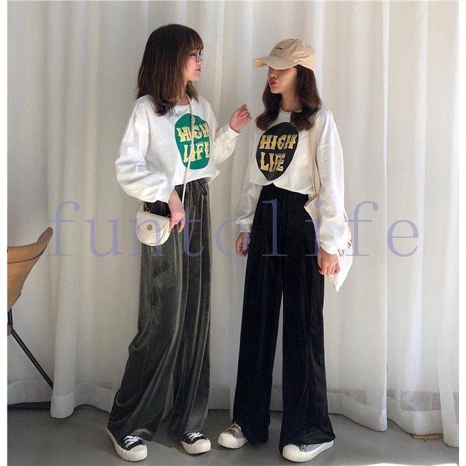 ベロアパンツ レディース ワイドパンツ ゆったり ロングパンツ レトロ ウエストゴム 女性 長ズボン 垂れ感 パンツ カジュアル 新作人気モデル