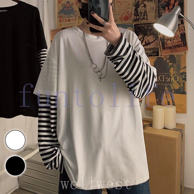 Tシャツ 長袖 重ね着風 レイヤード メンズ ボーダー 切り替え メンズtシャツ ロングtシャツ 春秋 秋服 無地 新作 通勤 通学 代引不可 Fun 7102dezxm Funtolife 通販 Yahoo ショッピング