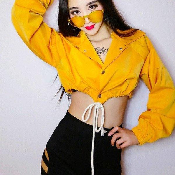 ダンス 衣装 ヒップホップ 韓国 へそ出し トップス 長袖 くびれ ショート丈 セクシー ブラウス シンプル 黄色 Tシャツ 大人 大きいサイズ かっこいい 背中出し Fun903 Cszxk509 Funtolife 通販 Yahoo ショッピング
