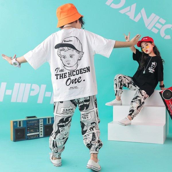 セット価格半袖白黒tシャツダンス衣装ヒップホップダンストップスhiphopキッズ上下セットアップジャズダンスズボンサルエルパンツスポーツステージ演出服