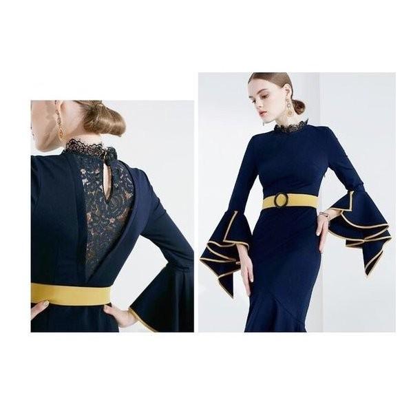 ワンピースドレス膝丈膝下ミモレ丈タイトマーメイド個性的レトロフリル袖ハイネックモードパーティードレス代30代40代 Rexxk Afeoc286 Funtolife 通販 Yahoo ショッピング