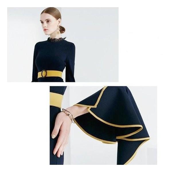 ワンピースドレス膝丈膝下ミモレ丈タイトマーメイド個性的レトロフリル袖ハイネックモードパーティードレス代30代40代 Rexxk Afeoc286 Funtolife 通販 Yahoo ショッピング