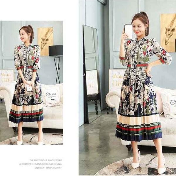 Rakuten レトロワンピース60年代花柄秋プリーツプリーツスカートワンピドレスクラシックロングドレス演奏会リボンタイボウタイウエスト 全国宅配無料 Regionmarket Store