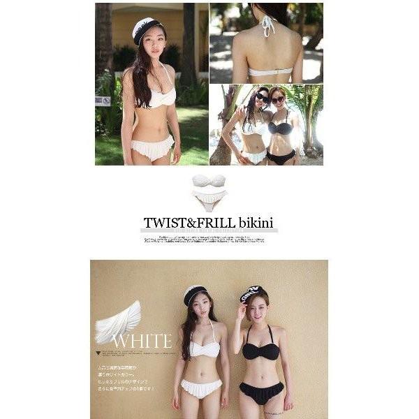 税込 水着体型カバーママレディースバンドゥビキニbikini通販人気ツイストフリルカラービキニ ビキニ カラー ホワイト Morrismonument Com