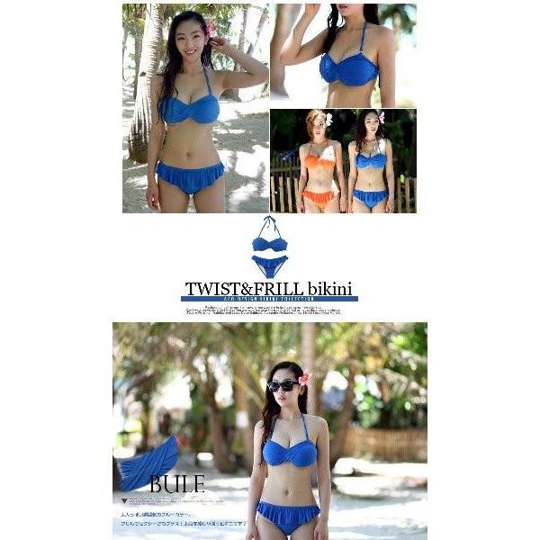 税込 水着体型カバーママレディースバンドゥビキニbikini通販人気ツイストフリルカラービキニ ビキニ カラー ホワイト Morrismonument Com