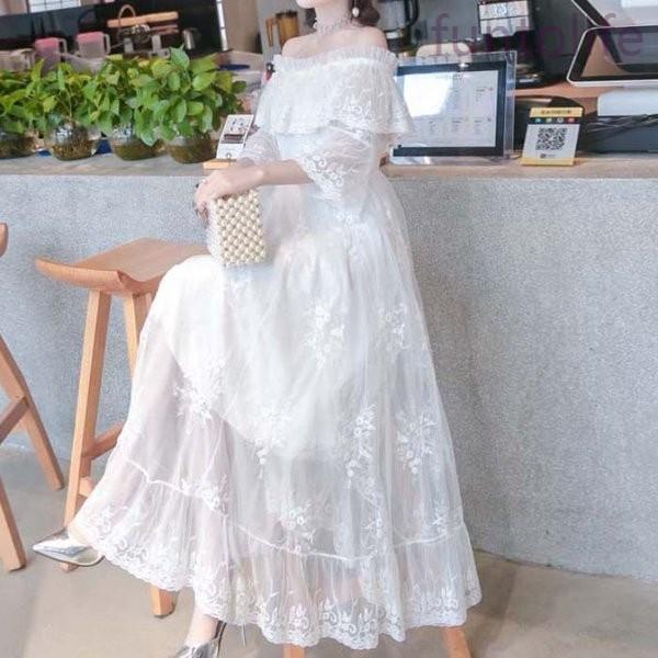 送料無料 ワンピース白春春服レディースレースオフショルオフショルダー肩見せ肩出しガーリーロングロングドレス長め長め丈フレアフリルチュール花柄 超大特価 Talentoindustrial Com