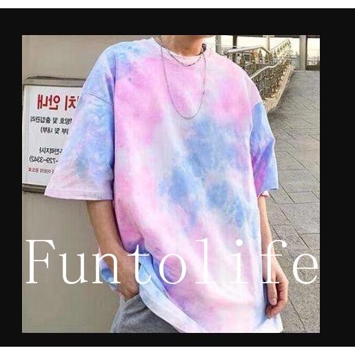 Tシャツ メンズ タイダイ柄 半袖 夏 ゆるい トップス 韓国ファッション 原宿系 Bf風 ヒップホップ ダンス ストリート風 カジュアル Xkunck Funtolife 通販 Yahoo ショッピング