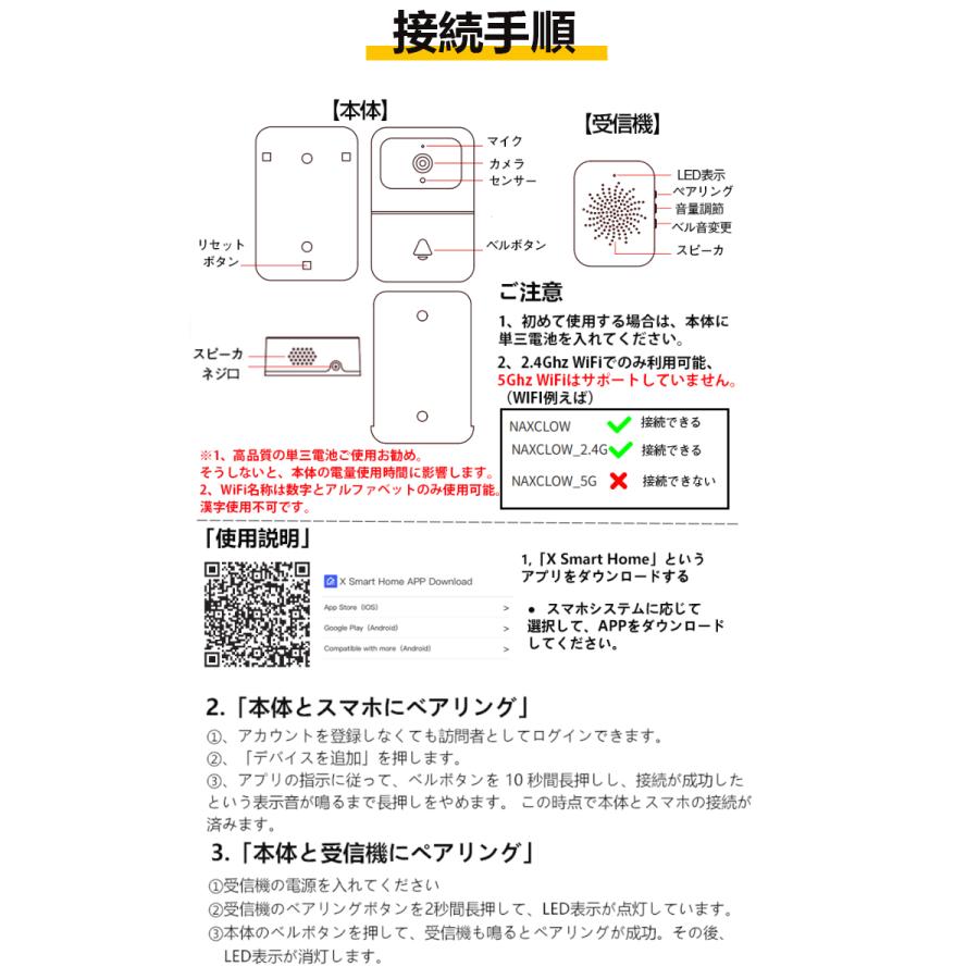 インターホン ワイヤレス 工事不要 カメラ付き ドアホン 通話 スマホ連動 ビデオドアベル 無線 WIFI 防犯カメラ 双方向音声 遠隔監視 家族共有 呼び出しチャイム｜funtto｜16