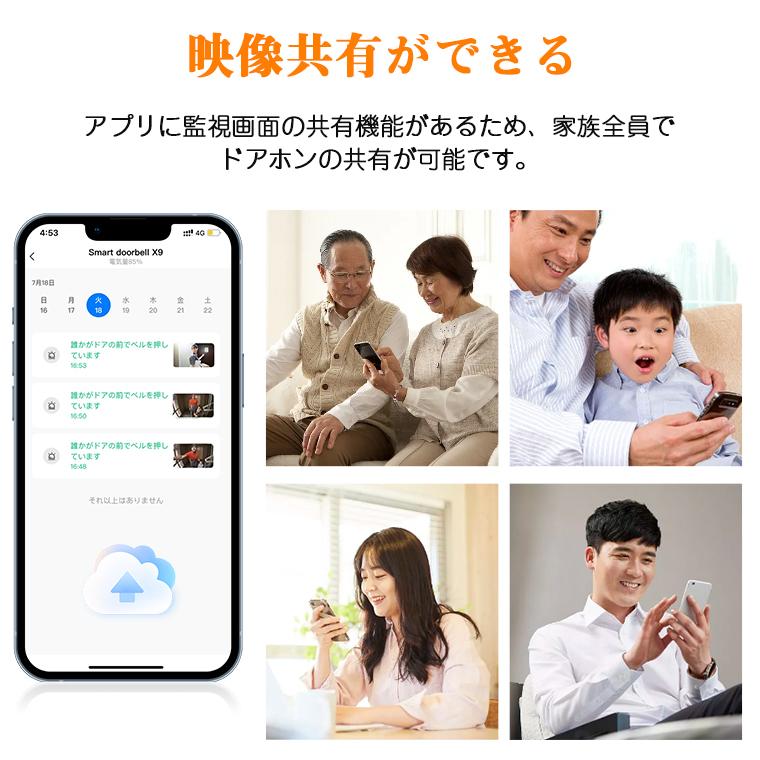 インターホン ワイヤレス 工事不要 カメラ付き ドアホン 通話 スマホ連動 ビデオドアベル 無線 WIFI 防犯カメラ 双方向音声 遠隔監視 家族共有 呼び出しチャイム｜funtto｜10