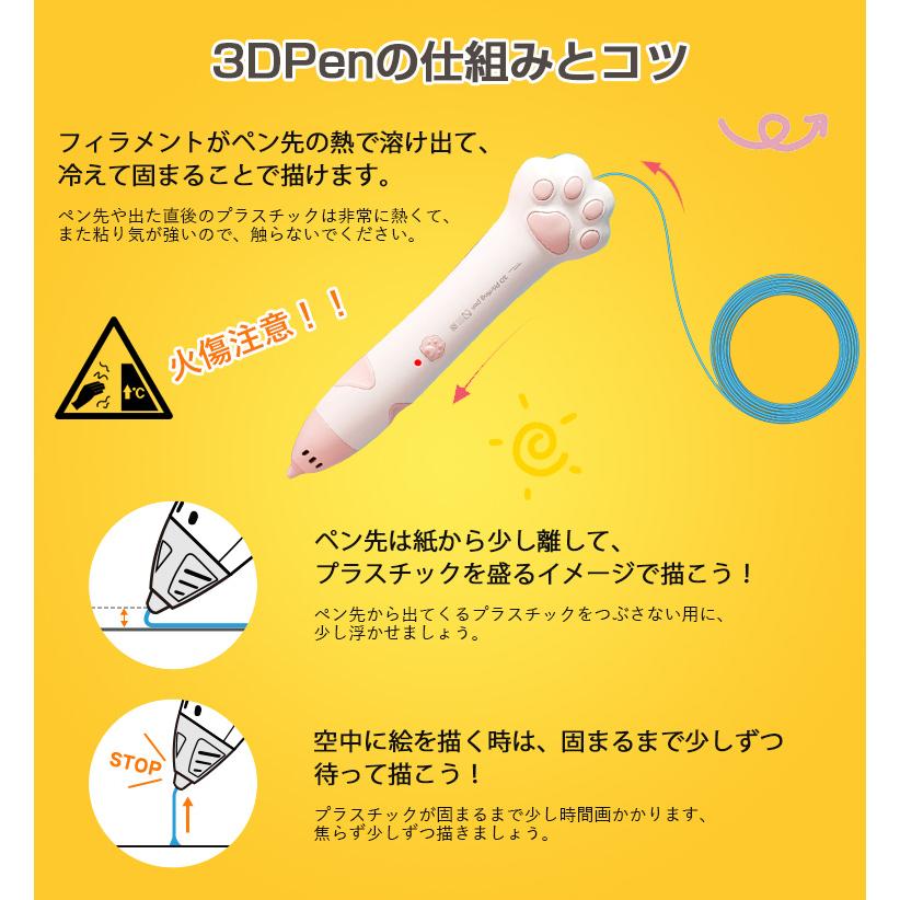 3Dペン 立体絵画 コードレス フィラメント PCL 5m×10色 3Dアートペン DIY 手作り 想像力 創造力 USB充電 掃除ピン 台座付 子供 知育玩具 スビート調整可｜funtto｜17
