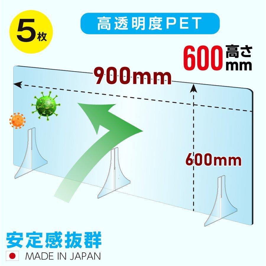 [あすつく][5枚セット][日本製]透明PETパーテーション W900×H600mm fpet-9060-5set  デスクパーテーション 飛沫防止 衝突防止 特大足付き デスクトップパネル 正規通販