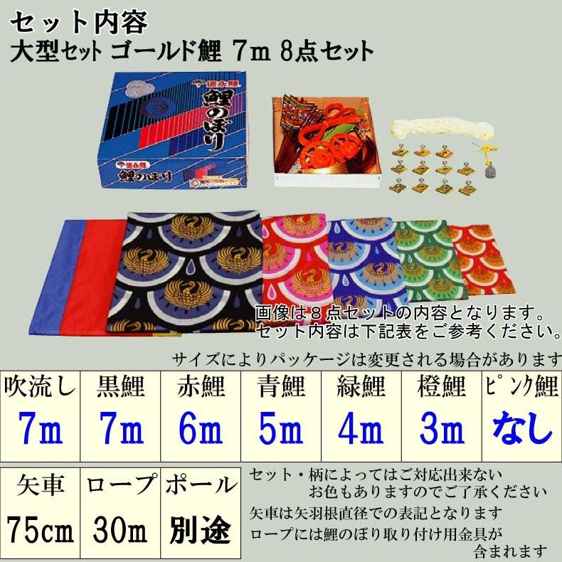 爆買 こいのぼり 鯉のぼり おしゃれ 大型セット ゴールド鯉 7m 8点
