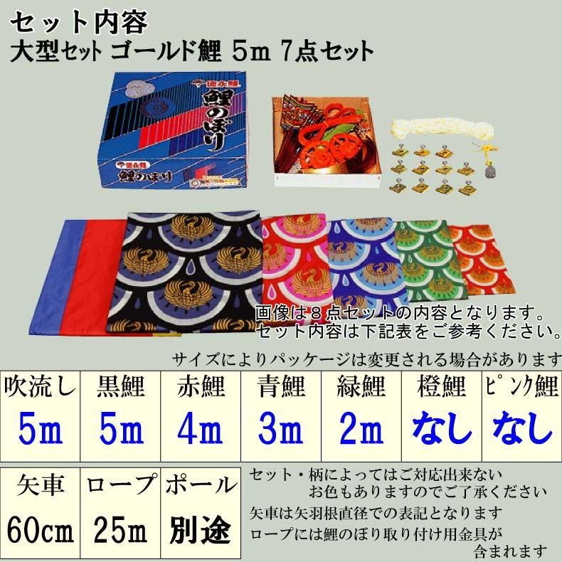 鯉のぼり　5m 黄金 5m黄金鯉黄金龍吹流し6点セット（ポールなし）が安い フジサン鯉のぼり