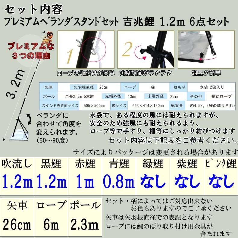 爆買 こいのぼり 鯉のぼり おしゃれ フ゜レミアムヘ゛ランタ゛スタント゛セット 吉兆鯉 1.2ｍ 6点セット_2
