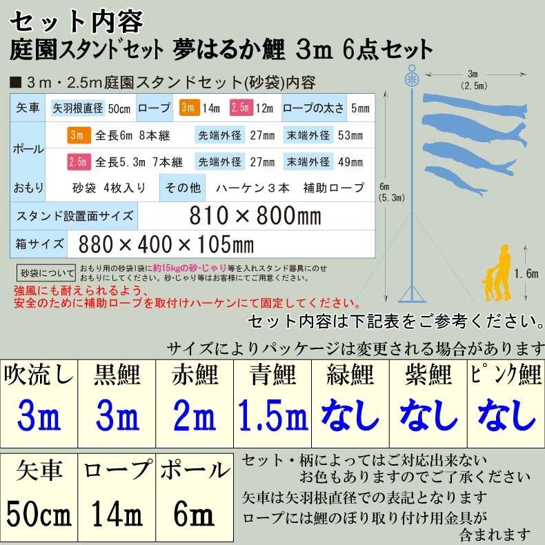 爆買 こいのぼり 鯉のぼり おしゃれ 庭園スタント゛セット 夢はるか鯉 3ｍ 6点セット_2