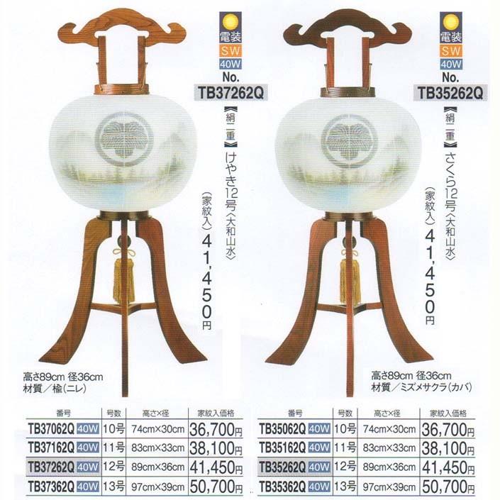 天然木行灯(さくら/けやき)（絹二重）10号（大和山水）家紋入り電装・スイッチ付｜fureaigift｜02