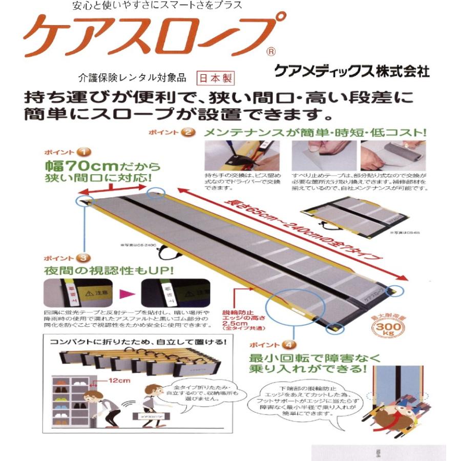 大型送▼W1363 ケアメディックス ケアスロープ CS-175長さ175cm幅70cm狭い間口に対応 コンパクトに折りたためる持ち運び便利
