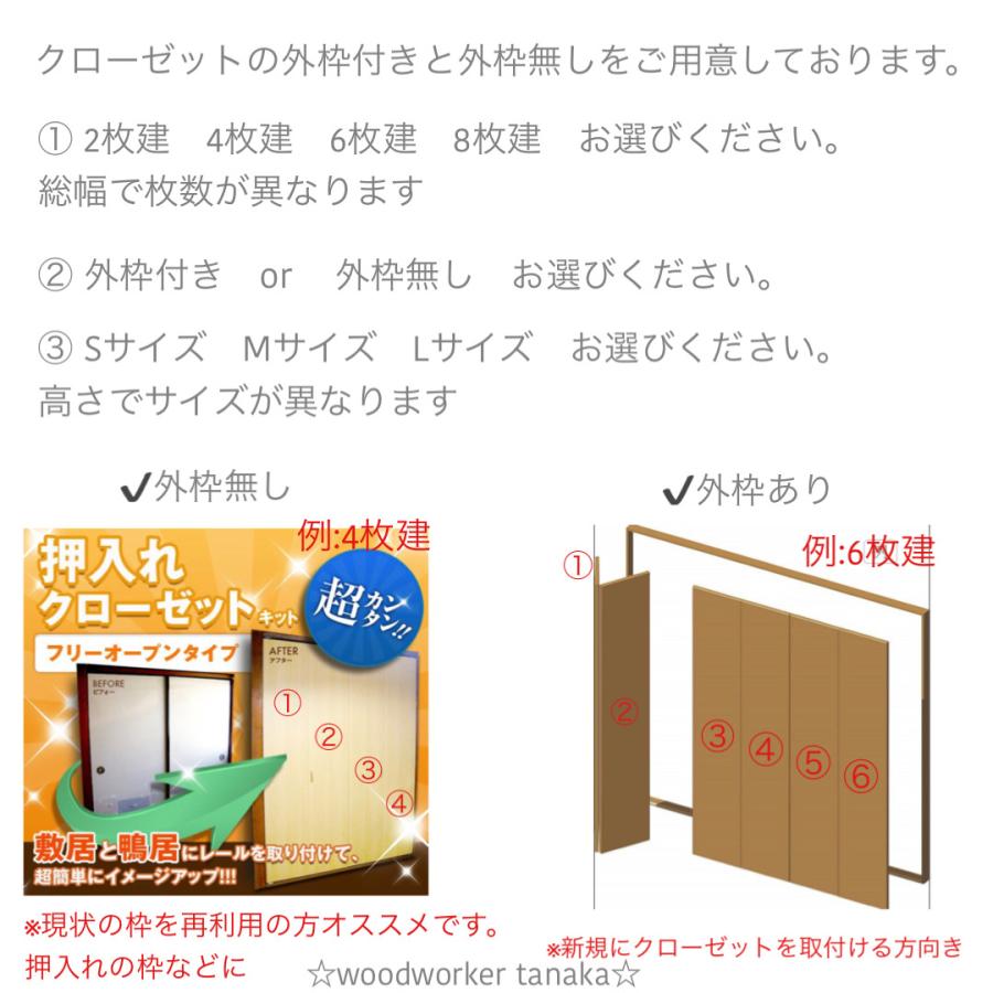 枠無し オーダードア押入クローゼット 6枚建て（L-size）引戸⇒折戸に