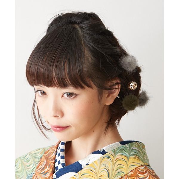 公式 ふりふ 髪飾り 和装 花 ふりふ「ミンクUピン」かんざし ヘアピン Uピンセット 白 黒 ピンク 赤 グレー 緑 結婚式 成人式 卒業式