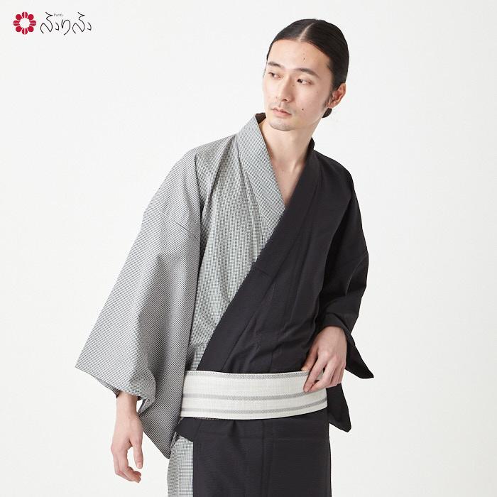残りわずか メンズ 浴衣 仕立て上がり おしゃれ メンズ片身細チェック ふりふオリジナル 男性ゆかた 黒 グレー ギンガムチェック 無地 片身合わせ 清涼感 ｍサイズ 公式 Orientalweavers Com