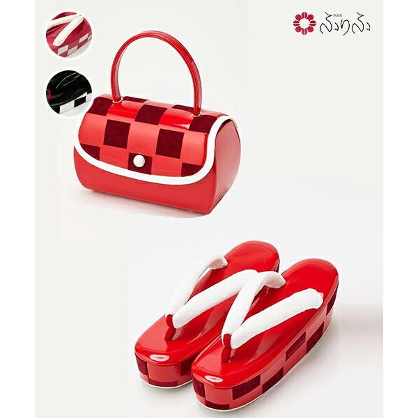 公式 ふりふ 草履 バッグ 2点セット 市松フロッキー草履 市松フロッキーバッグ 草履 バッグ セット レトロ 厚底 ソール プラットフォーム かわいい 楽天カード分割